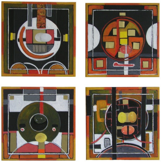 Aus dem Zyklus Ursprung: Komposition 1-4, Öl auf Leinwand, gesamt: H 70cm x B 70cm, 2008